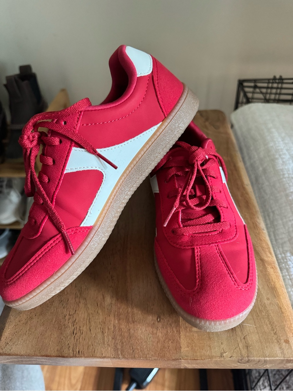 Womens Red Athletic Sneakers with White Accent